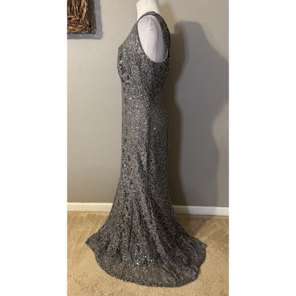 Ignite Long Evening Formal Dress 18 Silver Pewter Sequin Gown Wedding Party NEW - Picture 5 of 12